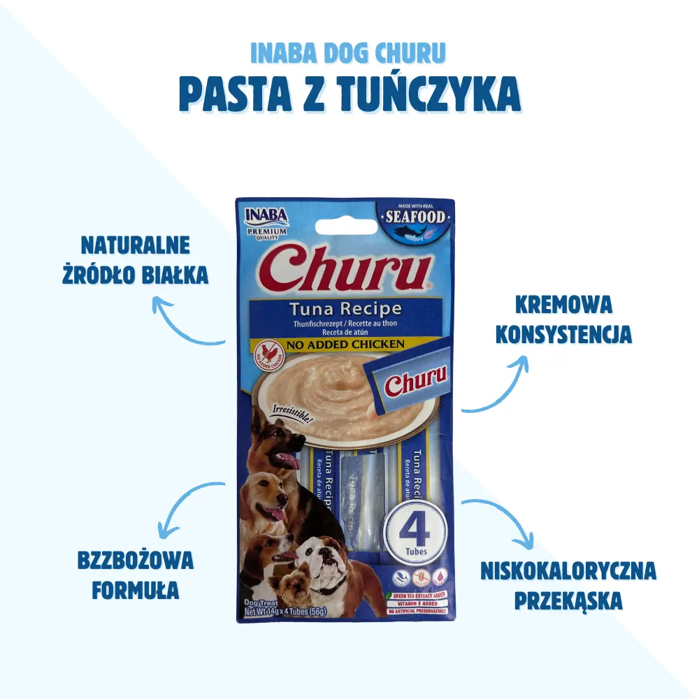 Pies jedzący pastę z tuńczyka Inaba Dog Churu