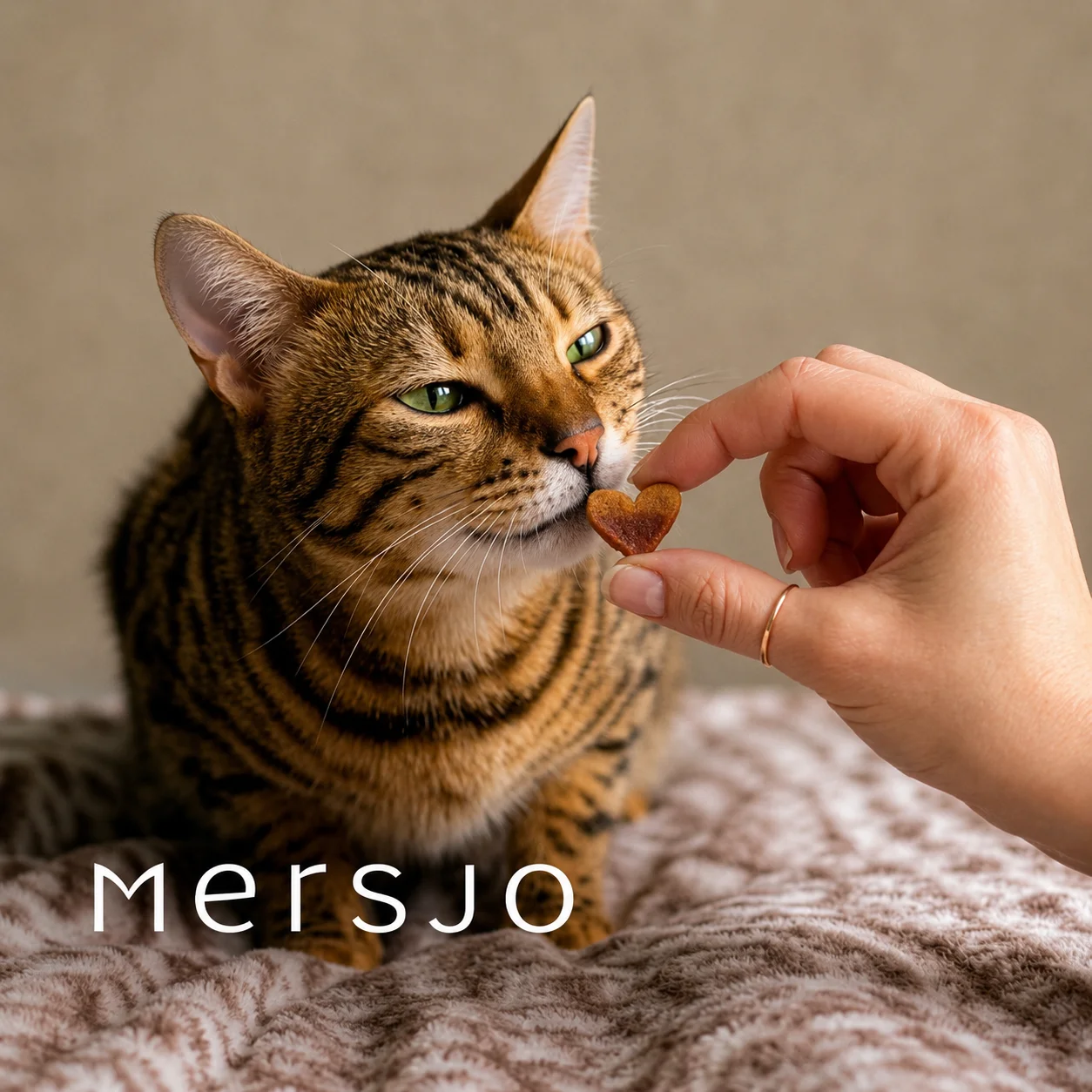 Kot dostający serduszko Mersjo z ręki