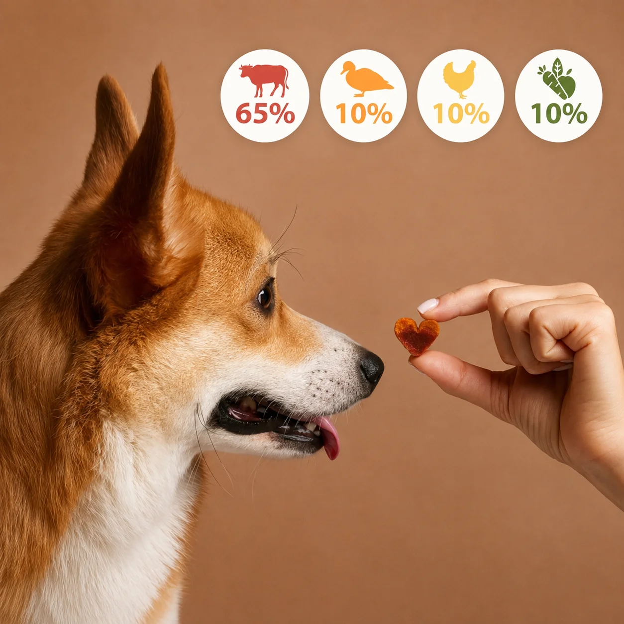 Skład Mersjo: 65% wołowina, 10% kaczka, 10% kurczak, 10% marchewka